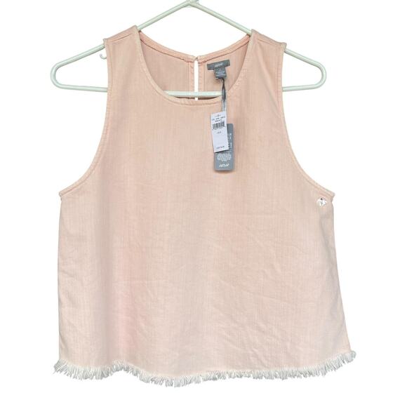 Aerie Tank Top Womens Small Pink Blush Raw Fringe Hem Crop Sleeveless Split Back - Picture 1 of 9